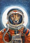  2017 ambiguous_gender anthro cheetah felid feline hi_res luikatje mammal moon painting_(artwork) solo space spacesuit star traditional_media_(artwork) watercolor_(artwork) yellow_eyes 