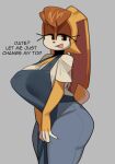  2022 anthro apron big_breasts big_butt bottomwear breasts butt clothing denim denim_clothing dialogue english_text female fiinel half-closed_eyes hi_res huge_breasts jeans lagomorph leporid mammal mom_jeans narrowed_eyes open_mouth pants rabbit sega solo sonic_the_hedgehog_(series) text thick_thighs vanilla_the_rabbit 