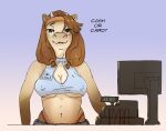  2022 absurd_res anthro bovid bovine breasts brown_hair camilla_(disambiguation) cattle clothed clothing comic digital_media_(artwork) digital_painting_(artwork) english_text female hair hi_res long_hair looking_at_viewer mammal mniampyra nipple_outline solo text under_boob 