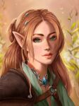 2022 braided_hair brown_hair clothed clothing digital_media_(artwork) elf eyebrows eyelashes female green_eyes hair hi_res humanoid jewelry looking_at_viewer muns11 necklace smile solo 