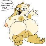  adventure_time anthro areola big_breasts big_butt breasts butt cake_the_cat cartoon_network dialogue felid feline female genitals hi_res kcstando looking_at_viewer mammal pussy smile solo thick_thighs 
