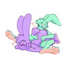  &lt;3 absurd_res anal anthro ass_up blush blush_lines butt cheek_tuft duo eyes_closed facial_tuft fur green_body green_fur hi_res lagomorph leporid looking_pleasured male male/male mammal one_eye_closed oral purple_body purple_fur rabbit rimming sex simple_background smile smirk smug smug_face spread_legs spreading the_xing1 tongue tongue_out tuft white_background wide_eyed 
