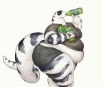  anthro belly beverage big_belly bottomwear california_kingsnake cettus clothing drinking eyes_closed female hi_res holding_object maeve_gibson obese obese_anthro obese_female overweight overweight_anthro overweight_female reptile scalie shirt shorts simple_background snake soda_bottle solo striped_body stripes topwear walking white_background white_body white_skin 