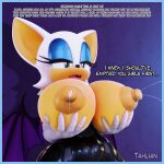  3d_(artwork) anthro areola armwear big_breasts big_nipples bodily_fluids breasts chiropteran clothed clothing dialogue digital_media_(artwork) elbow_gloves english_text female gloves half-closed_eyes handwear hi_res holding_breast huge_breasts lactating mammal narrowed_eyes nipples rouge_the_bat sega solo sonic_the_hedgehog_(series) tahlian text topless wings 