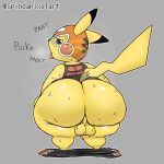  1:1 2022 anthro axoarts backsack balls big_butt biped black_eyes bodily_fluids bottomless bottomwear bottomwear_down breath butt clothed clothing cosplay_pikachu_(costume) generation_1_pokemon genitals grey_background huge_butt huge_thighs looking_at_viewer looking_back looking_back_at_viewer luchador male nintendo open_mouth panting pants pants_down partially_clothed pikachu pikachu_libre pokemon pokemon_(species) raised_tail rear_view simple_background solo standing sweat sweaty_balls sweaty_butt sweaty_genitalia thick_thighs tongue tongue_out video_games wrestler yellow_body 
