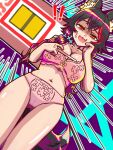  ! !! 1girl :3 animal_ear_fluff animal_ears ass_visible_through_thighs black_hair bra braid breasts cleavage collarbone commentary_request fang hand_on_own_cheek hand_on_own_face holding hololive large_breasts midriff multicolored_hair navel nii-san ookami_mio open_mouth panties pink_bra pink_panties pregnancy_test red_hair side_braid skin_fang solo streaked_hair surprised sweatdrop tail underwear underwear_only virtual_youtuber wolf_ears wolf_girl wolf_tail 