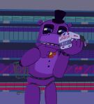  ambiguous_gender animatronic anthro blue_eyes bread bread_loaf clothing five_nights_at_freddy&#039;s food freddy_fazbear&#039;s_pizzeria_simulator gglloooopp hat headgear headwear machine mr._hippo_(fnaf) purple_body robot scottgames solo supermarket video_games wonder_bread 