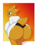  absurd_res alphys anthro bent_over big_breasts big_butt black_eyes breasts butt clothing coat eyewear female glasses hexami hi_res huge_breasts huge_butt lab_coat lizard non-mammal_breasts panties reptile scalie solo thick_thighs topwear undertale_(series) underwear wide_hips yellow_body 