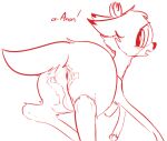  2015 antlers anus balls bramble_(mlp) butt cervid digital_drawing_(artwork) digital_media_(artwork) dotkwa feral fur genitals hasbro horn idw_publishing looking_back male mammal monochrome my_little_pony my_little_pony_(idw) nervous offscreen_character penis quadruped rear_view red_and_white scut_tail short_tail simple_background sketch solo spread_anus spreading tape white_background young 