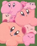  :o blue_eyes blush blush_stickers border cheek_squash closed_eyes closed_mouth commentary_request green_border highres kirby kirby_(series) looking_at_viewer miclot no_humans parted_lips pink_footwear shoes 
