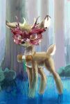  2015 absurd_res amber_eyes antlers bramble_(mlp) brown_body brown_fur cervid collar digital_media_(artwork) digital_painting_(artwork) feral fluffy forest fur hasbro hi_res horn idw_publishing leaf male mammal mask my_little_pony my_little_pony_(idw) owlvortex plant quadruped scut_tail short_tail signature solo tree young 