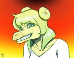  anthro blue_eyes clothed clothing dinosaur female goodbye_volcano_high green_hair grin hair headshot_portrait heartsick long_snout looking_at_viewer multicolored_body ornithischian portrait reptile scalie smile smiling_at_viewer snoot_game_(fan_game) snout solo stegosaurian stegosaurus stella_(gvh) teeth teeth_showing thyreophoran two_tone_body video_games yellow_body 