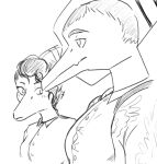  anthro blush chiropteran clothed clothing crossgender dinosaur dress_shirt duo female goodbye_volcano_high hair half-closed_eyes half_shaved_head long_snout looking_down male mammal meme monochrome muscular muscular_male narrowed_eyes naser_(gvh) pecs pectoral_bulge pteropodid pterosaur raidak5 reptile scalie shirt sketch snoot_game_(fan_game) snout tight_clothing topwear video_games 