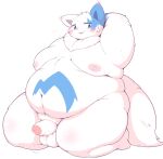  2022 alternate_color anthro areola balls belly big_balls big_belly big_penis blue_body blue_fur blush bodily_fluids cheek_tuft facial_tuft fat_rolls fluffy fluffy_tail full-length_portrait fupa fur generation_3_pokemon genital_fluids genitals grey_eyes hand_behind_head hi_res kneeling leaking leaking_precum looking_at_viewer love_handles male markings moobs narrowed_eyes navel neck_tuft nintendo nipples nude obese overweight penis pink_areola pink_nipples pokemon pokemon_(species) portrait precum radiowave shiny_pokemon simple_background smile solo sweat sweatdrop thick_thighs tuft video_games white_body white_fur zangoose 