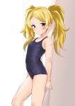  1girl absurdres b1ack_illust blonde_hair blue_one-piece_swimsuit emily_stewart feet_out_of_frame flat_chest highres idolmaster idolmaster_million_live! long_hair old_school_swimsuit purple_eyes school_swimsuit solo swimsuit twintails 