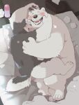  anthro bedding blush canid canine canis domestic_dog duo embrace fuku_(garouzuki) garouzuki happy happy_sex hug husky ken_(garouzuki) lube_bottle male male/male mammal nordic_sled_dog nude overweight overweight_male pawpads pillow polar_bear sex size_difference smile spitz tissue ursid ursine 