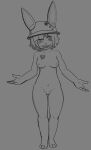  absurd_res arianna_veronica bastardcat3 blood bodily_fluids breasts clothing creepy_smile demon_rabbit female genitals hat hat_only headgear headgear_only headwear headwear_only hi_res lagomorph leporid mammal mostly_nude nipples parasite paws pussy rabbit smile solo tuft 