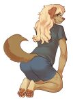  alpha_channel anthro blonde_hair butt canid canine canis clothing domestic_dog feet hair hi_res kneeling looking_at_viewer male mammal pawpads sc4082 shaded simple_background solo transparent_background 