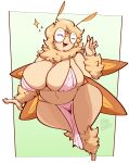  anthro arthropod big_breasts bloobiesus bottomwear breasts clothing curvy_figure eyes_closed eyewear female glasses hi_res huge_breasts insect insect_wings lepidopteran loincloth moth neck_tuft non-mammal_breasts open_mouth round_glasses smile solo sparkles tan_body thick_thighs tuft voluptuous wide_hips wings 