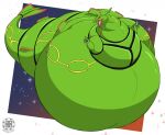  2020 belly big_belly blade claws dino.d.dice fangs feral generation_3_pokemon green_body green_scales horn legendary_pokemon levitation looking_at_viewer morbidly_obese morbidly_obese_feral nintendo obese obese_feral open_mouth overweight overweight_feral pokemon pokemon_(species) rayquaza scales scalie signature solo tail_blade teeth tongue video_games weapon_tail 