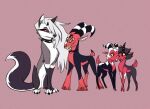  animal_humanoid anthro blitzo_(helluva_boss) bovid canid canid_demon canine canis caprine demon goat group hellhound helluva_boss humanoid hybrid imp loona_(helluva_boss) loonywolf0 mammal millie_(helluva_boss) moxxie_(helluva_boss) wolf 