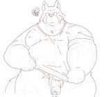  2022 anthro balls canid canine clothing genitals hi_res humanoid_genitalia humanoid_hands humanoid_penis kemono male mammal moobs overweight overweight_male penis shirt simple_background sketch solo suishou0602 topwear 
