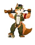  akat akat/starfox army_uniform barazoku canid canine fox gun hi_res male mammal ranged_weapon soldier warrior weapon 