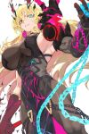  armor armpits biceps blonde_hair blue_eyes breasts chain fairy_knight_gawain_(fate) fate/grand_order fate_(series) gauntlets haimura_kiyotaka heterochromia highres huge_breasts long_hair muscular muscular_female pauldrons red_eyes shoulder_armor single_gauntlet single_pauldron tall_female 