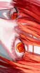  1girl bangs chainsaw_man close-up eye_focus highres juzoh13 looking_at_viewer makima_(chainsaw_man) orange_eyes red_hair ringed_eyes short_hair sideways solo 