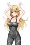  1girl black_choker blonde_hair blush breasts choker cleavage cosplay eunie_(xenoblade) highres huge_breasts large_breasts long_hair looking_at_viewer matrix16 medium_breasts mythra_(xenoblade) open_clothes solo xenoblade_chronicles_(series) xenoblade_chronicles_2 xenoblade_chronicles_3 