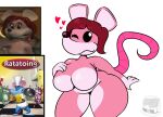  &lt;3 anthro breasts carol_(ratatoing) female fur hair hi_res holding_breast looking_at_viewer mammal maxxivee murid murine one_eye_closed pink_body pink_fur rat red_hair rodent solo thick_thighs wide_hips wink winking_at_viewer 