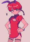  1girl animal_ears breasts closed_mouth hair_between_eyes highres looking_at_viewer menma_(enaic31) purple_eyes rabbit_ears rabbit_tail ranma-chan ranma_1/2 red_hair simple_background solo tail 