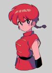  1girl belt black_belt blue_eyes blush_stickers braid braided_ponytail breasts chinese_clothes closed_mouth grey_background hair_between_eyes highres menma_(enaic31) ranma-chan ranma_1/2 red_hair simple_background solo twitter_username 