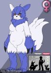 absurd_res amy_the_mystgoose anthro blue_body blue_fur breasts claws darknetic english_text female flat_colors fluffy fluffy_tail fur fur_markings generation_3_pokemon generation_6_pokemon hi_res human hybrid mammal markings meowstic mystgoose neck_tuft nintendo pokemon pokemon_(species) red_sclera simple_background slightly_chubby solo text tuft video_games white_body white_fur yellow_eyes zangoose 