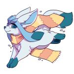  1:1 alpha_channel ambiguous_gender big_ears bloominglynx blue_body blue_eyes blue_fur blue_pawpads blue_pupils chest_tuft closed_smile clothing eeveelution feral full-length_portrait fur generation_4_pokemon glaceon glistening glistening_eyes hi_res leg_markings leg_tuft looking_at_viewer markings mouth_closed nintendo orange_scarf pattern_clothing pattern_scarf pawpads pokemon pokemon_(species) portrait pupils scarf side_view simple_background socks_(marking) solo striped_clothing striped_scarf stripes transparent_background tuft unsigned video_games yellow_scarf 