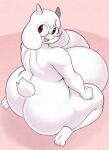  absurd_res angstrom anthro big_breasts big_butt boss_monster bovid breasts butt caprine eyewear female floppy_ears glasses goat hi_res horn huge_breasts huge_butt hyper hyper_breasts looking_at_viewer looking_back mammal open_mouth red_eyes solo thick_thighs toriel undertale undertale_(series) video_games white_body 