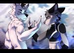 abstract_background absurd_res anthro arctic_wolf ashen_(maledictionz) athletic bra canid canine canis chaos clothing contempt coyote dancing duo female hi_res male mammal misha_(takomishadow) monochrome muscular simple_background sketch sports_bra takomishadow underwear wolf 