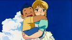  80s araki_shingo blonde_hair blush cap hug kid saint_seiya 