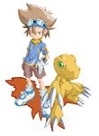  agumon arakawa_atsushi brown_eyes brown_hair digimon digimon_adventure gloves goggles green_eyes yagami_taichi 