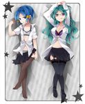  bad_id bad_pixiv_id blue_hair bra dakimakura glasses green_hair inazuma_eleven inazuma_eleven_(series) kotoko_(oxxxo) kurakake_clara legs lingerie long_hair multiple_girls nitou_honoka school_uniform short_hair thighhighs underwear undressing 