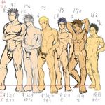  6 6+boys 6boys abs age_difference black_hair blond blonde_hair boy brown_hair everyone flaccid glasses gray_hair grey_hair group itto_(mentaiko) male male_focus mentaiko multiple_boys muscle muscles naked nude penis several_boys size_difference standing testicles 