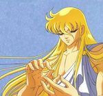  80s araki_shingo blonde_hair eyes_closed long_hair oldschool robe saint_seiya very_long_hair virgo_shaka 