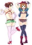  ass baba_arumi bad_id bad_pixiv_id belt black_legwear blush boots bra cowboy_hat crossed_legs denim denim_shorts directional_arrow full_body hat high_heels hirasawa_ui hirasawa_yui k-on! lingerie midriff miniskirt multiple_girls open_mouth panties print_legwear seamed_legwear shoes short_shorts shorts side-seamed_legwear skirt smile standing thighhighs thong underwear watson_cross western white_legwear 