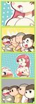  4boys 4koma chibi comic female food fruit gaijin_4koma girl multiple_boys omaketheather open_mouth reaction_guys 