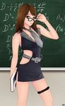  black_board board book brown_hair classroom glasses khalitzburg lips neck_tie soft teacher underboob 