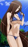  15_bishoujo_hyouryuuki bikini brown_hair kageko_satake long_hair smile stitched swimsuit very_long_hair 