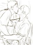  2boys bara black_and_white friends itto_(mentaiko) kiss kissing love mentaiko monochrome multiple_boys sketch yaoi 