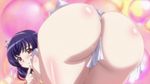  16:9 apron ass blue_hair blush cap curvy huge_ass looking_back naked_apron red_eyes seikon_no_qwaser smile wallpaper wedgie yamanobe_tomo 