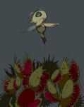  antennae celebi closed_mouth commentary_request green_eyes grey_background no_humans no_pupils oimo_kenpi plant pokemon pokemon_(creature) simple_background solo spikes venus_flytrap 