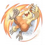 animal_focus bird brown_eyes claws combusken commentary_request fire full_body kicking motion_blur no_humans open_mouth pokemon pokemon_(creature) solo talons yamanashi_taiki 